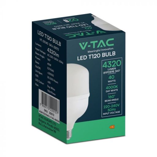 V-TAC LED izzó  E27/E40 T120 40W 160° 6500K - 23573
