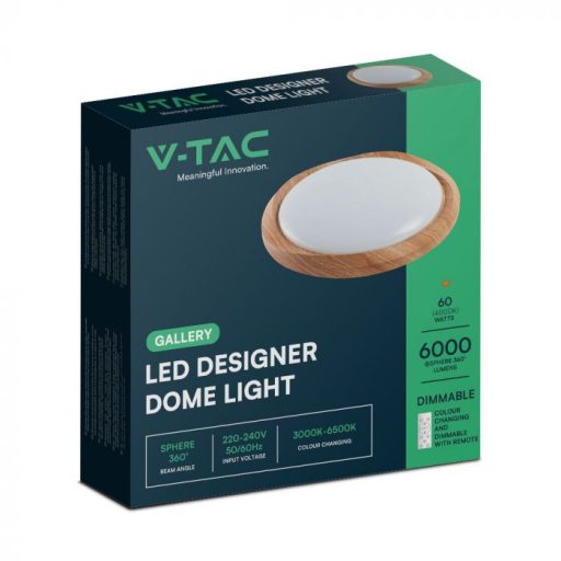 V-TAC 30W / 60W / 30W mennyezeti lámpa, távirányítható, dimmelhető, fahatású kerettel - 23586