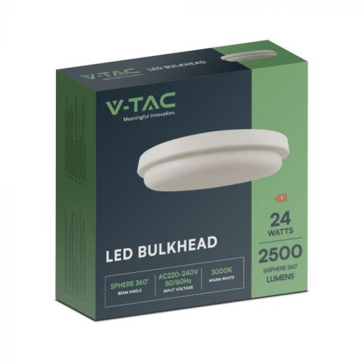 V-TAC LED mennyezeti lámpatest, fehér 24W 3000K IP54 - 23596
