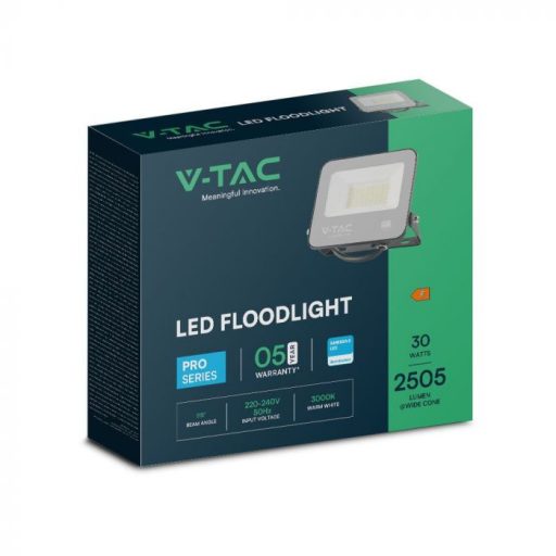 V-TAC LED reflektor 30W 3000K Fekete házas, Szürke matt üveggel, 1 m hosszú vezetékkel (SAMSUNG CHIP) -23599
