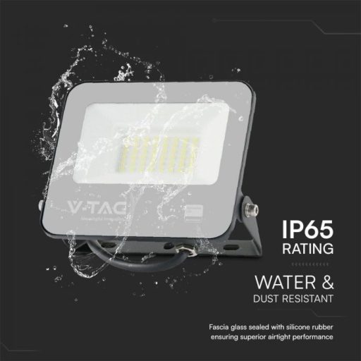 V-TAC LED reflektor 30W 3000K Fekete házas, Szürke matt üveggel, 1 m hosszú vezetékkel (SAMSUNG CHIP) -23599