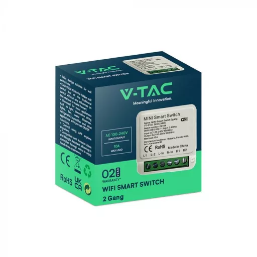 V-TAC MINI Online kapcsoló 2 gang, Amazon Alexa & Google Home kompatibilis - 23605