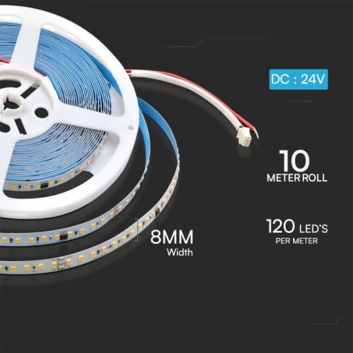 V-TAC futófény LED szalag (23610-es vezérlővel működik) SMD2835 120LED/M 10W/M 800lm/M 24V IP20 3000K - 23607
