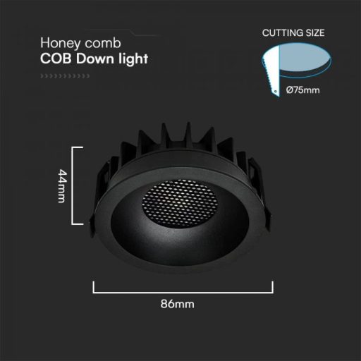 V-TAC Led beépíthető mélysugárzó COB -Méhsejt kialakítású 12W 3in1 - 23671