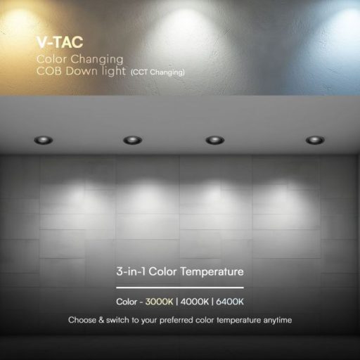 V-TAC Led beépíthető mélysugárzó COB -Méhsejt kialakítású 12W 3in1 - 23671