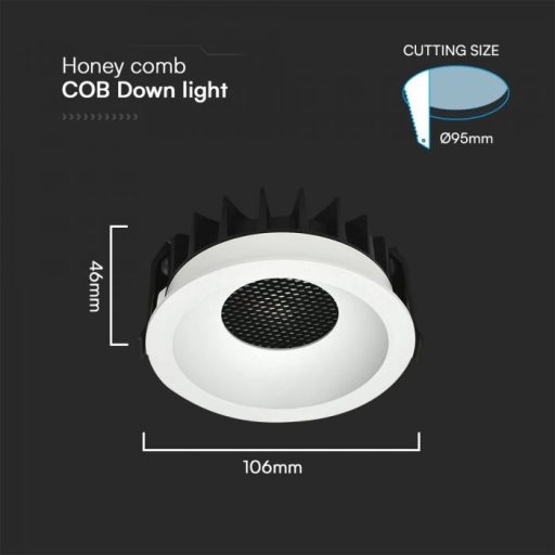 V-TAC Led beépíthető mélysugárzó COB -Méhsejt kialakítású 18W 3in1 - 23674