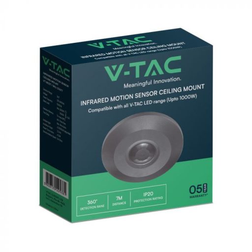 V-TAC Mennyezeti infravörös mozgásérzékelő 360° - Full fekete - 23677