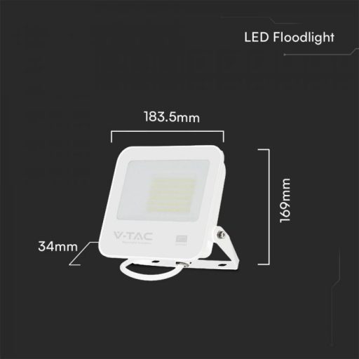 V-TAC LED reflektor 50W 4000K Fehér házas, Szürke matt üveggel, 1 m hosszú vezetékkel (SAMSUNG CHIP) -23689