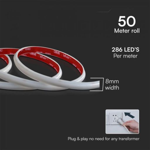V-TAC LED szalag SMD2025 286LED/M 12.5W/M 220V IP65 6500K 50M/Tekercs - 23723