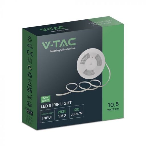 V-TAC LED szalag SMD2835 121LED/M 10.5W/M 220V IP65 Kék 10M/Tekercs - 23725