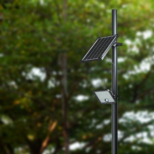 V-TAC 10W LED napelemes (SOLAR), mozgásérzékelős reflektor távirányítóval 120° 4000K-6000K - Fekete házas  - 23756