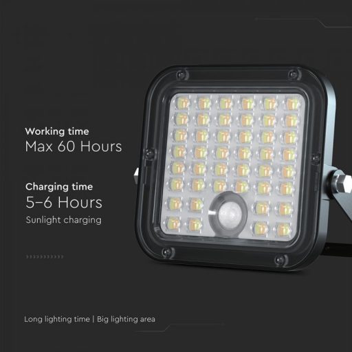 V-TAC 10W LED napelemes (SOLAR), mozgásérzékelős reflektor távirányítóval 120° 4000K-6000K - Fekete házas  - 23756