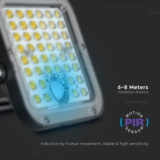 V-TAC 10W LED napelemes (SOLAR), mozgásérzékelős reflektor távirányítóval 120° 4000K-6000K - Fekete házas  - 23756