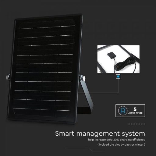 V-TAC 10W LED napelemes (SOLAR), mozgásérzékelős reflektor távirányítóval 120° 4000K-6000K - Fekete házas  - 23756