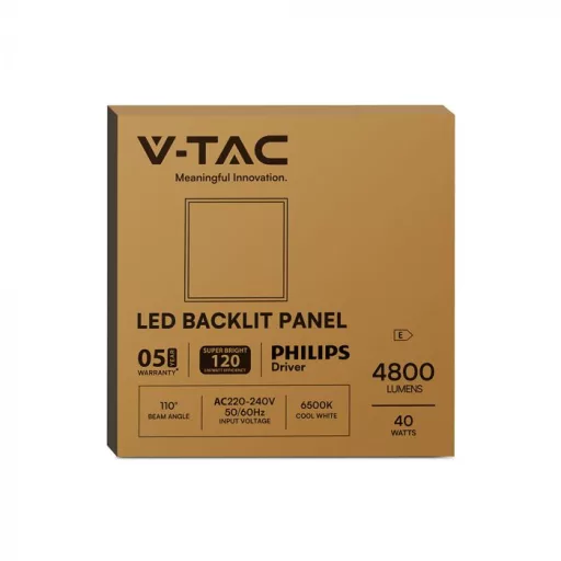 V-TAC Backlit LED panel 40W 600 x 600 mm PHILIPS DRIVER 120LM/W 6500K - 23823
