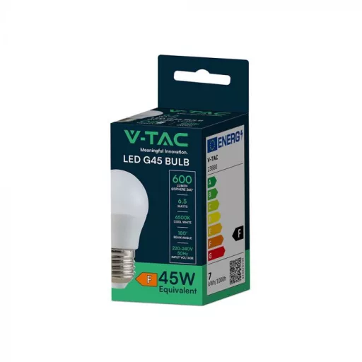 V-TAC LED izzó  E27 G45 6.5W 180° 6500K kisgömb - 23880