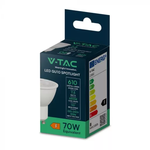 V-TAC LED spotlámpa GU10 MR16 7.5W 110° 6500K - 23882