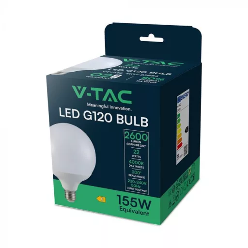 V-TAC LED izzó  E27 G120 22W 200° 4000K nagygömb - 23884