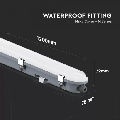 V-TAC 36W Vízálló LED armatúra tejfehér burával 120 cm 120° 120lm/W 6500K Mikrohullámú érzékelővel IP65 - 24016