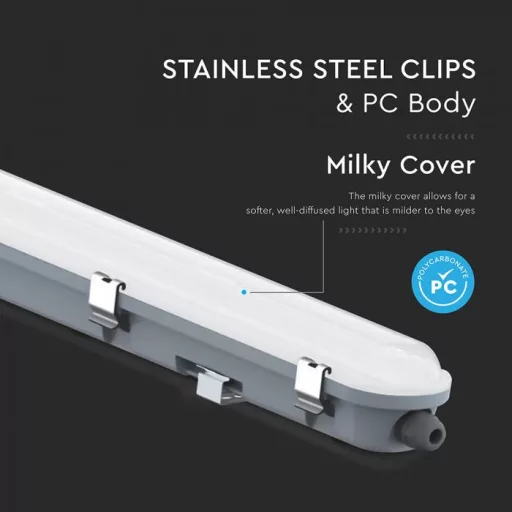 V-TAC 48W Vízálló LED armatúra tejfehér burával 150 cm 120° 120lm/W 6500K Mikrohullámú érzékelővel IP65 - 24017