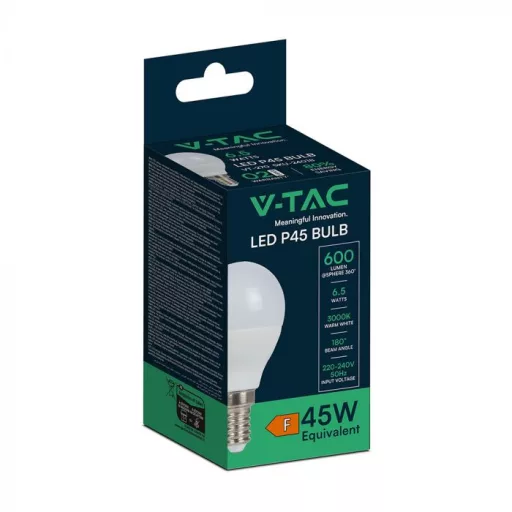V-TAC LED izzó  E14 P45 6.5W 180° 4000K kisgömb - 24019