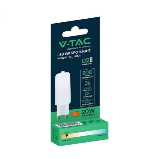 V-TAC LED spotlámpa  G9 2,2W 300° 3000K kapszula - 24024