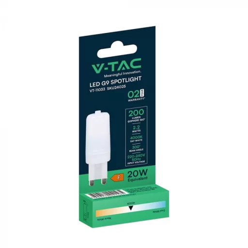 V-TAC LED spotlámpa  G9 2,2W 300° 4000K kapszula - 24025