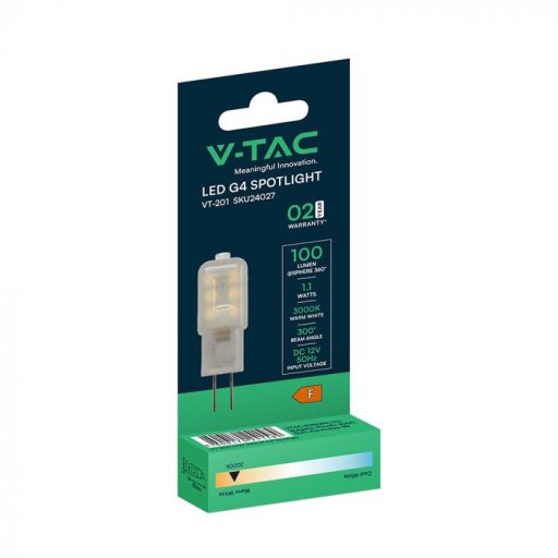 V-TAC LED spotlámpa  G4 1.1W 12V 300° 3000K tűlábas - 24027