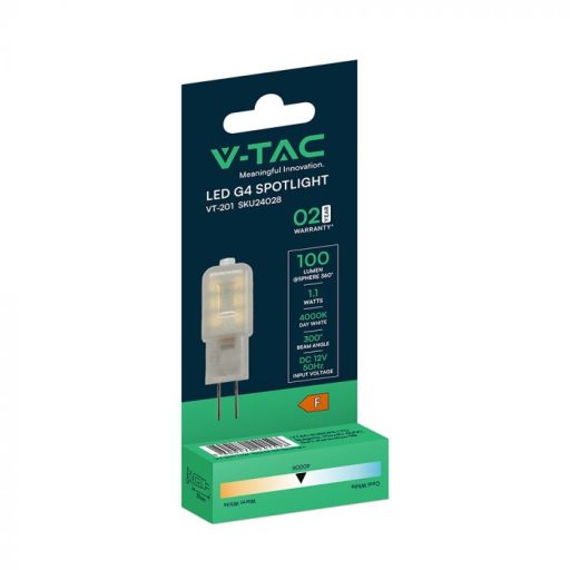 V-TAC LED spotlámpa  G4 1.1W 12V 300° 4000K tűlábas - 24028