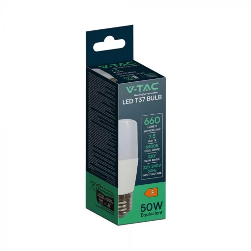 V-TAC LED izzó  E27 T37 7.5W 230° 6500K STIK, henger - 24035