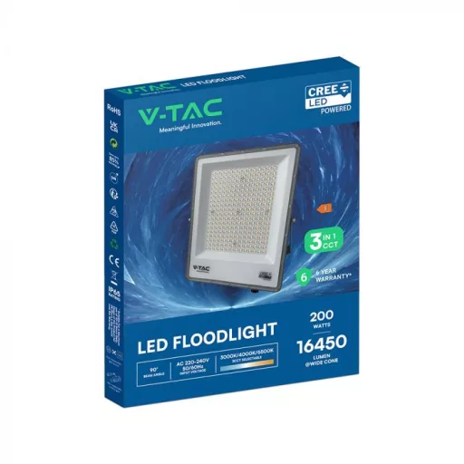 V-TAC 200W LED reflektor CCT 3in1 Fekete házas (Cree Chip) - 240706