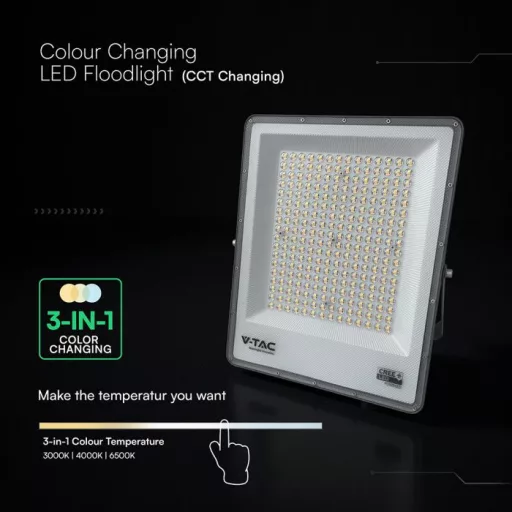 V-TAC 200W LED reflektor CCT 3in1 Fekete házas (Cree Chip) - 240706