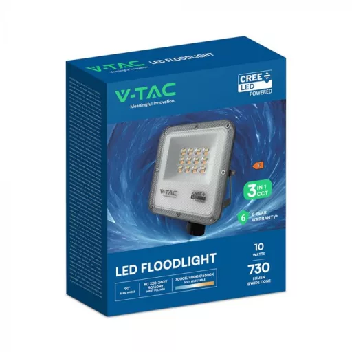 V-TAC 10W LED reflektor CCT 3in1 Fekete házas (Cree Chip) - 240726