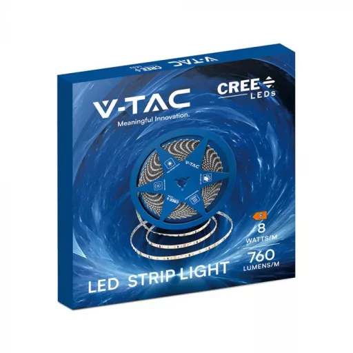V-TAC LED szalag 5mm széles SMD2835 120LED/M 8W/M 24V IP20 3000K (CREE Chip) - 240806