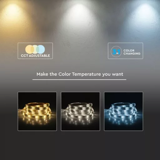 V-TAC LED szalag 8mm széles SMD2835 192LED/M 15W/M 24V IP20 CCT (3000K - 4000K - 6500K) - 240836