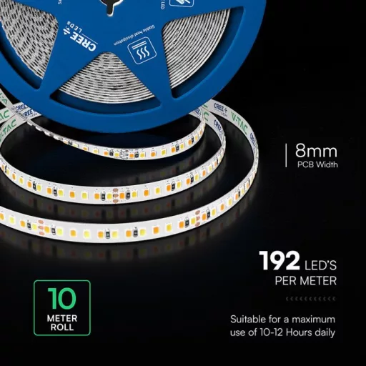 V-TAC LED szalag 8mm széles SMD2835 192LED/M 15W/M 24V IP20 CCT (3000K - 4000K - 6500K) - 240836