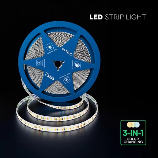 V-TAC LED szalag 8mm széles SMD2835 192LED/M 15W/M 24V IP20 CCT (3000K - 4000K - 6500K) - 240836