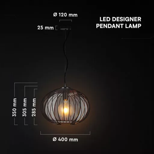 V-TAC E27 dekoratív függeszték ф400 - fekete - 24116