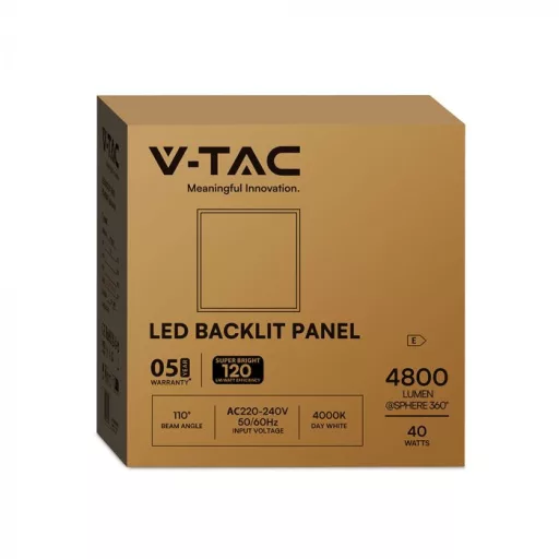 V-TAC Backlit LED panel 40W 600 x 600 mm 120LM/W 4000K - 24143