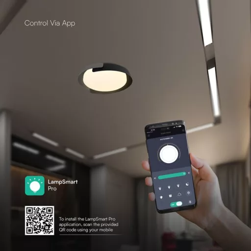 V-TAC Smart Dekoratív mennyezeti LED lámpa távirányítóval 48W 3in1 szürke/fekete  - 24185