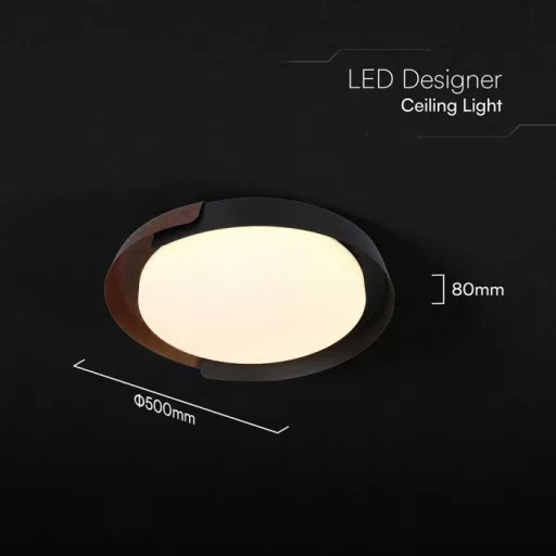 V-TAC Smart Dekoratív mennyezeti LED lámpa távirányítóval 48W 3in1 fekete/fahatású  - 24186