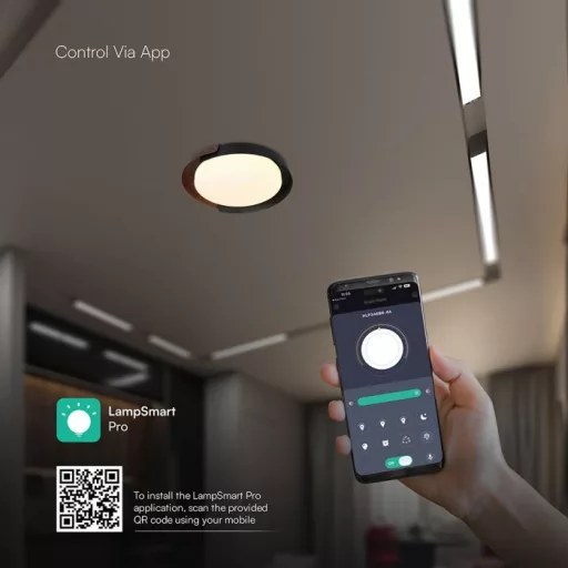 V-TAC Smart Dekoratív mennyezeti LED lámpa távirányítóval 48W 3in1 fekete/fahatású  - 24186