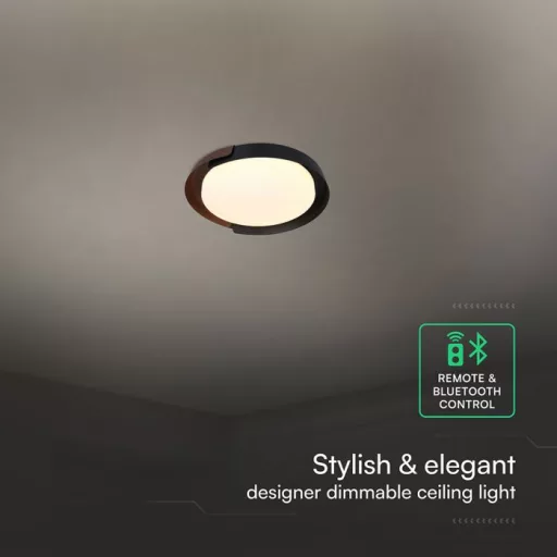 V-TAC Smart Dekoratív mennyezeti LED lámpa távirányítóval 48W 3in1 fekete/fahatású  - 24186