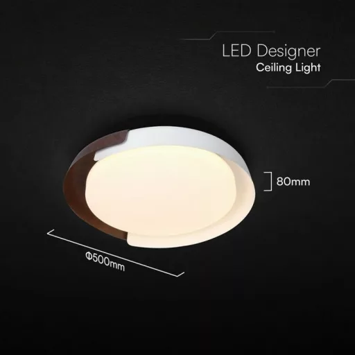 V-TAC Smart Dekoratív mennyezeti LED lámpa távirányítóval 48W 3in1 fehér/fahatású  - 24187