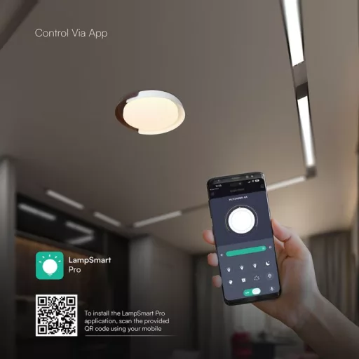 V-TAC Smart Dekoratív mennyezeti LED lámpa távirányítóval 48W 3in1 fehér/fahatású  - 24187