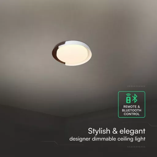 V-TAC Smart Dekoratív mennyezeti LED lámpa távirányítóval 48W 3in1 fehér/fahatású  - 24187