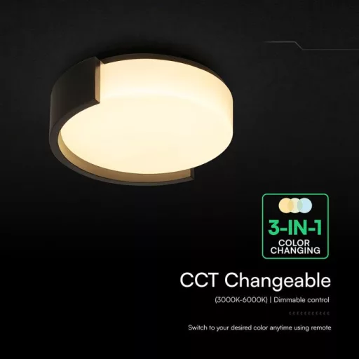 V-TAC Smart Dekoratív mennyezeti LED lámpa távirányítóval 48W 3in1 fekete  - 24188