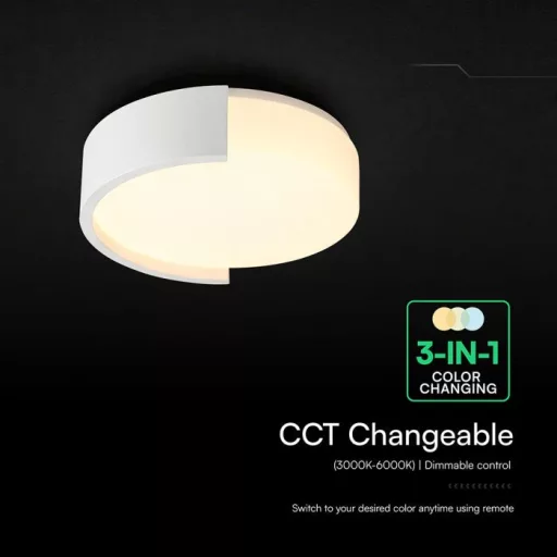V-TAC Smart Dekoratív mennyezeti LED lámpa távirányítóval 48W 3in1 fehér  - 24189