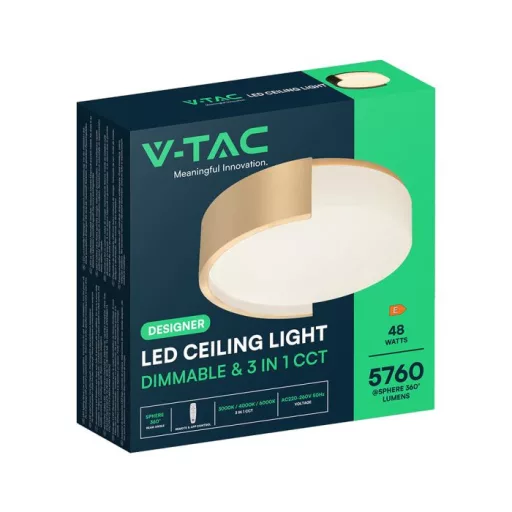 V-TAC Smart Dekoratív mennyezeti LED lámpa távirányítóval 48W 3in1 arany  - 24190