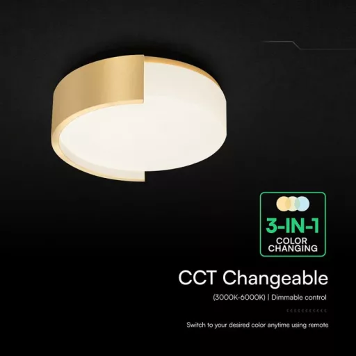 V-TAC Smart Dekoratív mennyezeti LED lámpa távirányítóval 63W 3in1 arany  - 24193